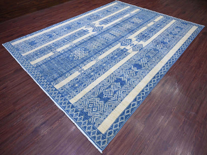 Blue 8'9" x 11'6" Tribal & Geometric Hand knotted Wool Rug - Sku: O022844