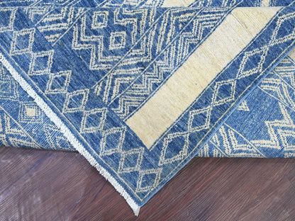 Blue 8'9" x 11'6" Tribal & Geometric Hand knotted Wool Rug - Sku: O022844