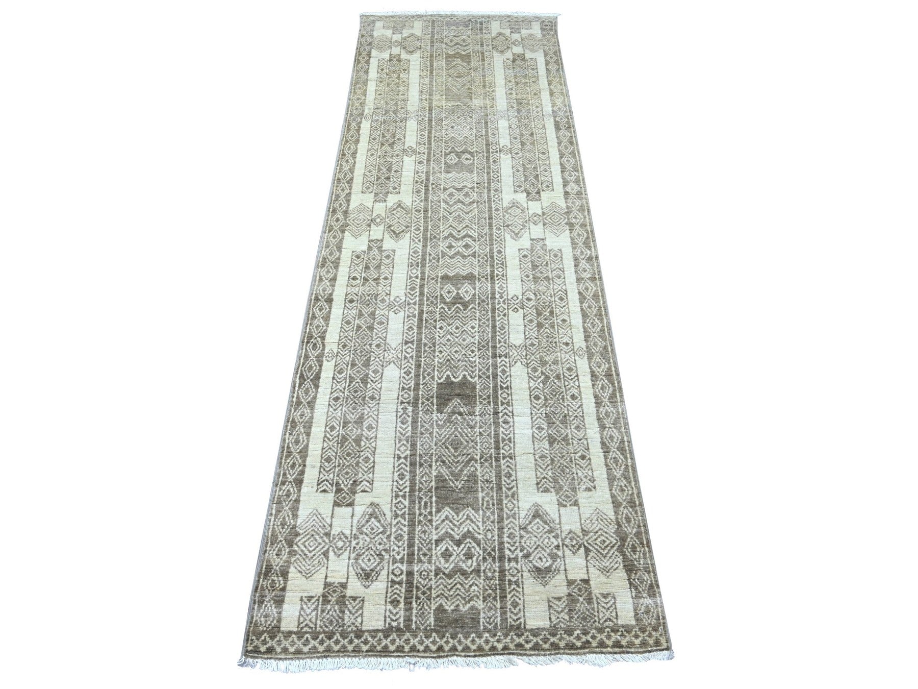 Brown 2'5" x 7'6" Oushak And Peshawar Hand knotted Wool Rug - Sku: O022845