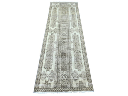 Brown 2'5" x 7'6" Oushak And Peshawar Hand knotted Wool Rug - Sku: O022845