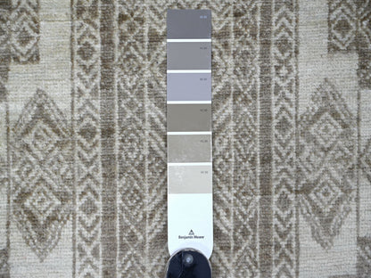 Brown 2'5" x 7'6" Oushak And Peshawar Hand knotted Wool Rug - Sku: O022845
