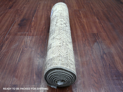 Brown 2'5" x 7'6" Oushak And Peshawar Hand knotted Wool Rug - Sku: O022845
