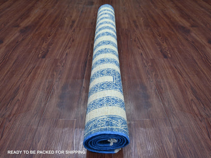 Blue 4'0" x 5'9" Oushak And Peshawar Hand knotted Wool Rug - Sku: O022846
