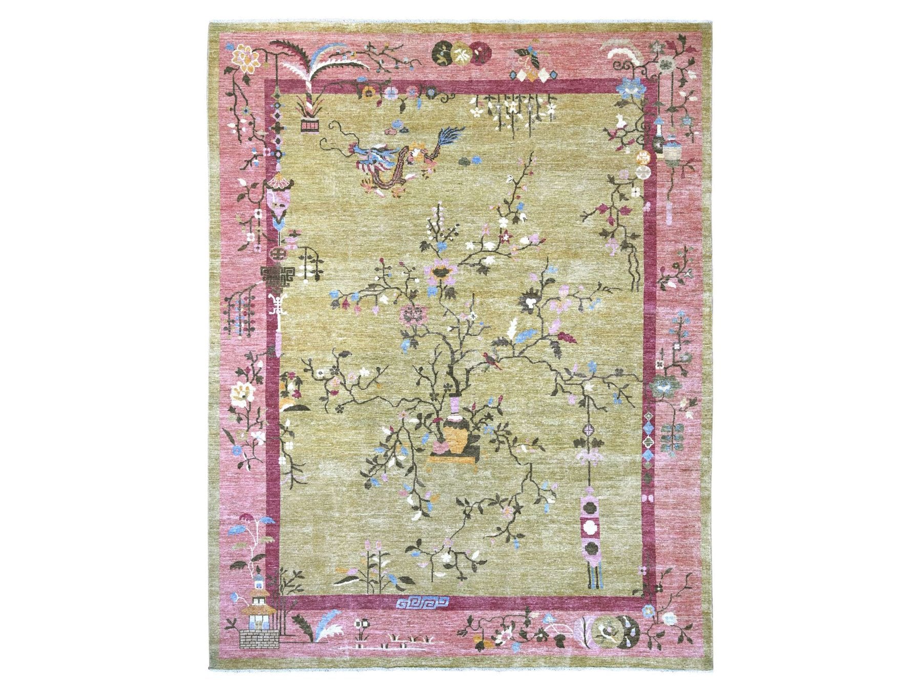 Green 9'2" x 11'8" Oushak And Peshawar Hand knotted Wool Rug - Sku: O022848