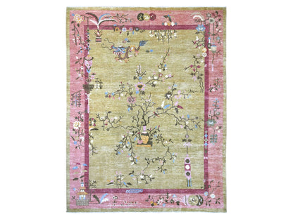 Green 9'2" x 11'8" Oushak And Peshawar Hand knotted Wool Rug - Sku: O022848
