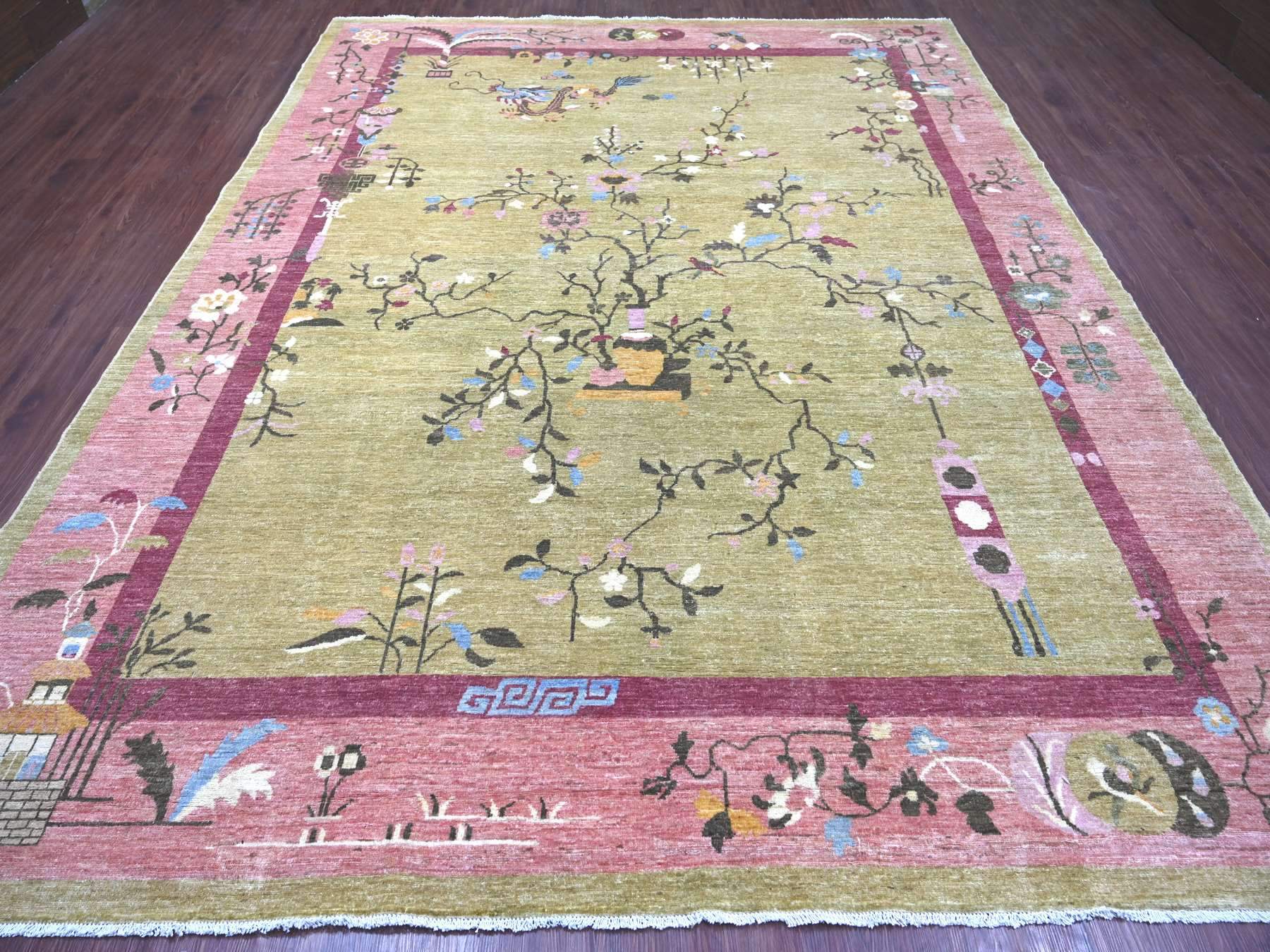 Green 9'2" x 11'8" Oushak And Peshawar Hand knotted Wool Rug - Sku: O022848