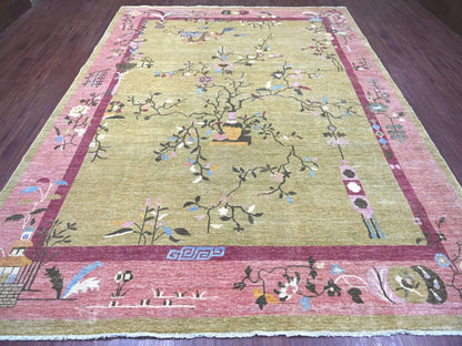 Green 9'2" x 11'8" Oushak And Peshawar Hand knotted Wool Rug - Sku: O022848