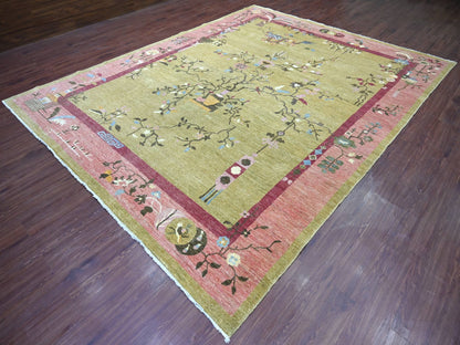 Green 9'2" x 11'8" Oushak And Peshawar Hand knotted Wool Rug - Sku: O022848