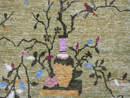 Green 9'2" x 11'8" Oushak And Peshawar Hand knotted Wool Rug - Sku: O022848