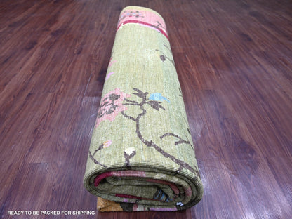 Green 9'2" x 11'8" Oushak And Peshawar Hand knotted Wool Rug - Sku: O022848