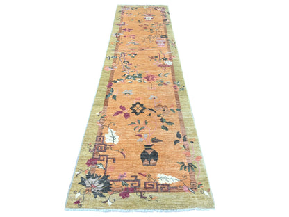 Brown 3'0" x 11'9" Oushak And Peshawar Hand knotted Wool Rug - Sku: O022849