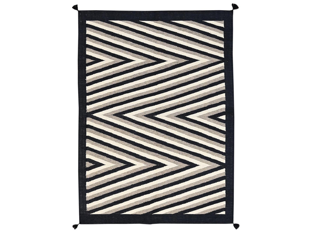 Flat-Weave hand-knotted wool rug in Brown & Black, 5' x 6'11" — SKU O02284