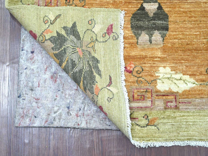 Brown 3'0" x 10'2" Oushak And Peshawar Hand knotted Wool Rug - Sku: O022851