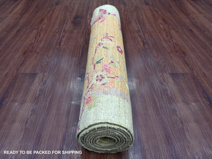 Brown 3'0" x 10'2" Oushak And Peshawar Hand knotted Wool Rug - Sku: O022851