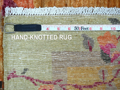 Brown 3'0" x 10'2" Oushak And Peshawar Hand knotted Wool Rug - Sku: O022851