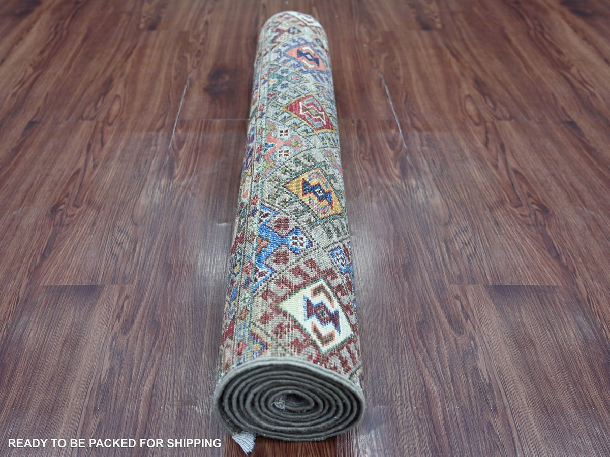 Kazak Tribal & Geometric hand-knotted wool runner in Gray, 2'10" x 8'2" — SKU O022857 (view 4)
