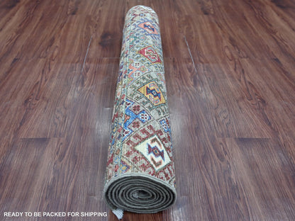 Kazak Tribal & Geometric hand-knotted wool runner in Gray, 2'10" x 8'2" — SKU O022857 (view 4)