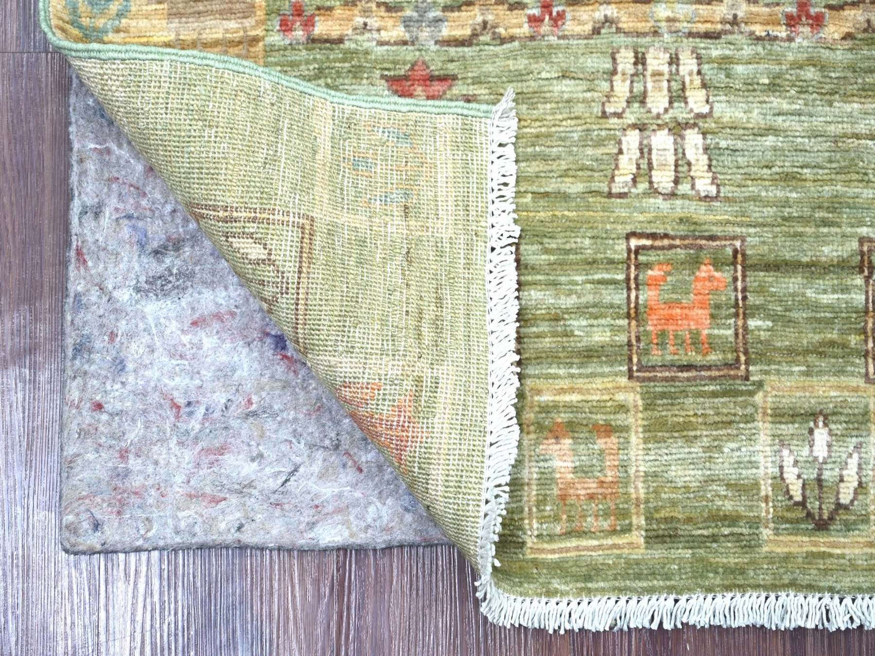 Gabbeh Tribal & Geometric hand-knotted wool rug in Green, 3'11" x 5'10" — SKU O022868 (view 2)