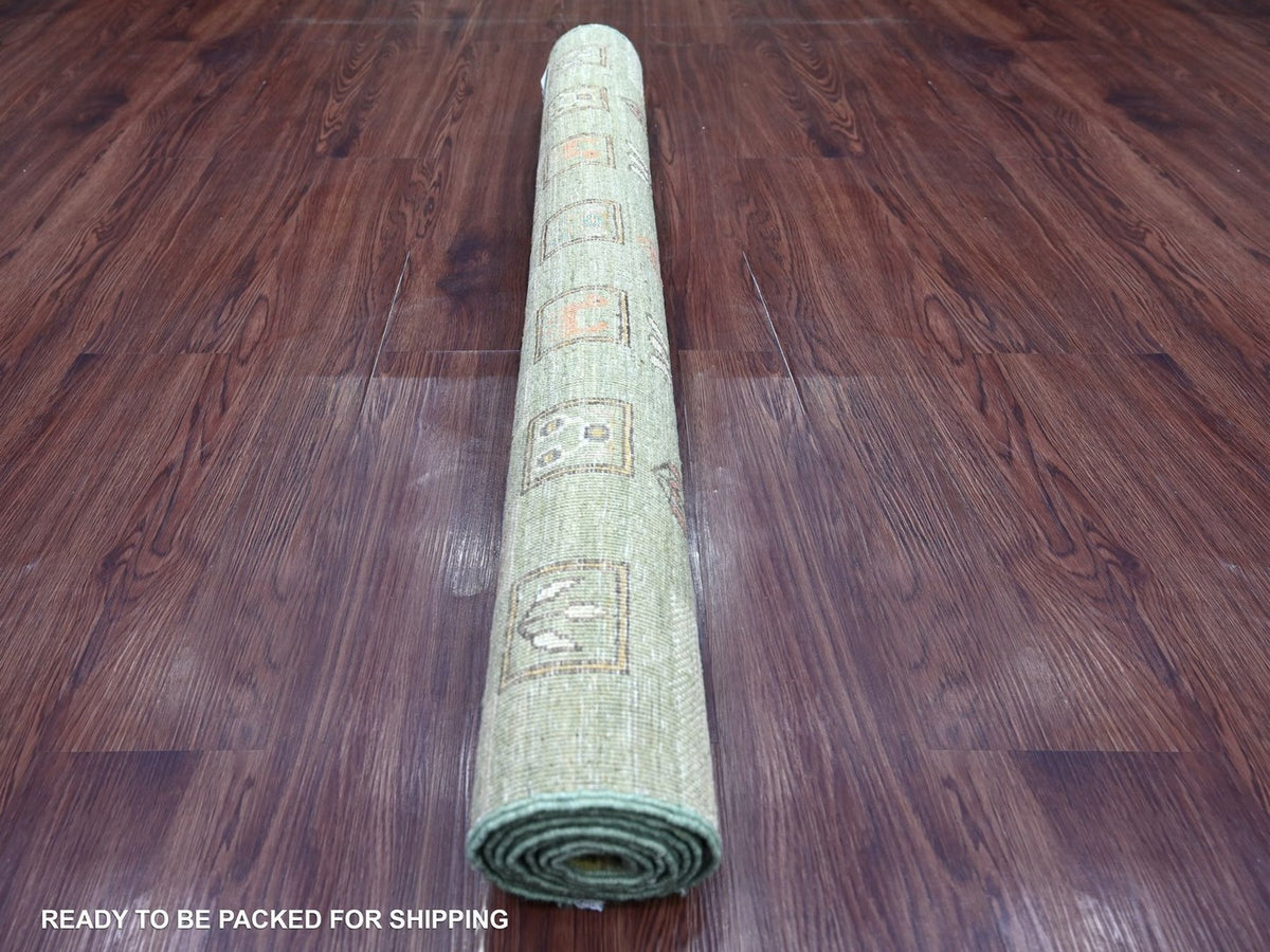 Gabbeh Tribal & Geometric hand-knotted wool rug in Green, 3'11" x 5'10" — SKU O022868 (view 4)