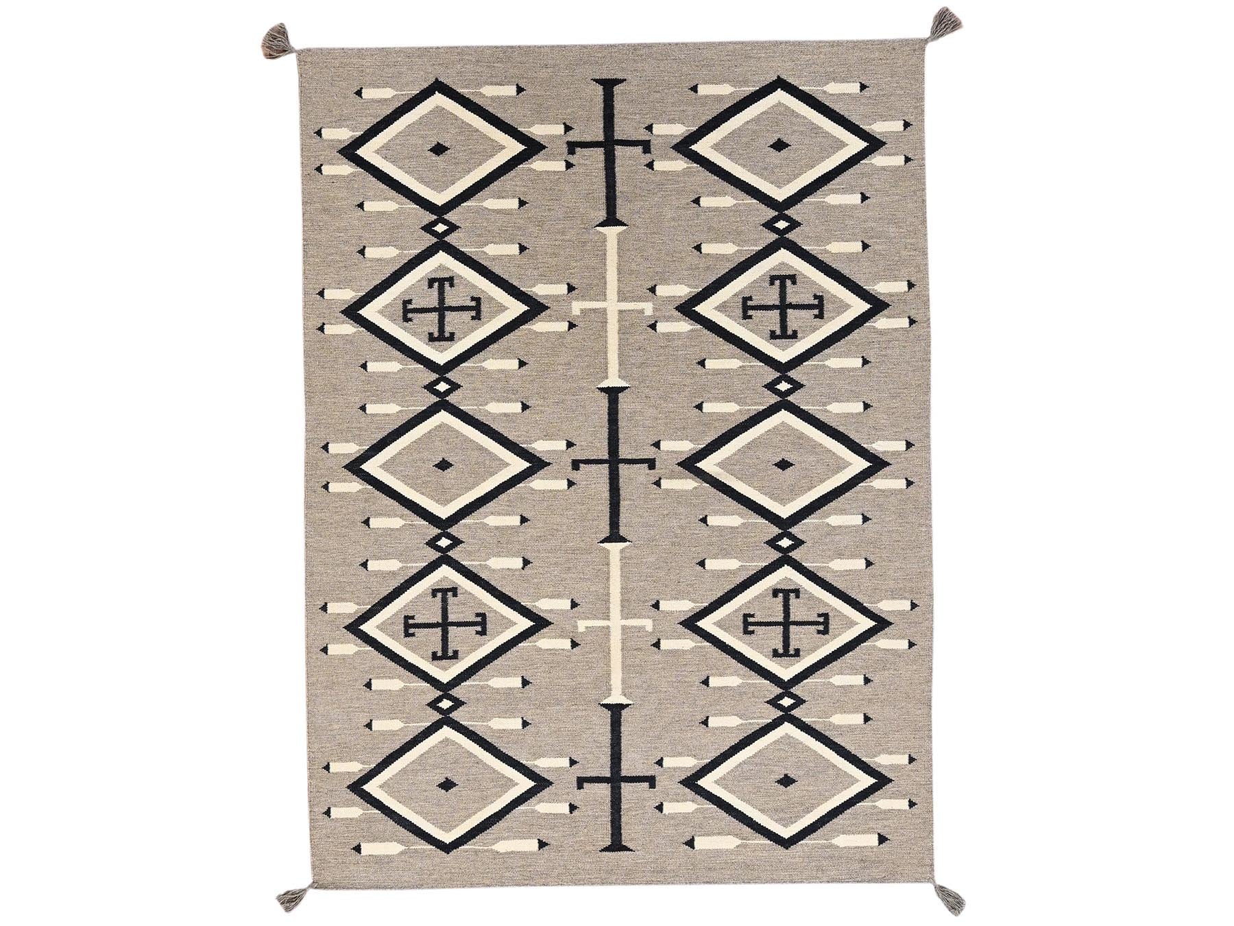 Brown 5'2" x 7'0" Flat Weave Hand woven Wool Rug - Sku: O02286