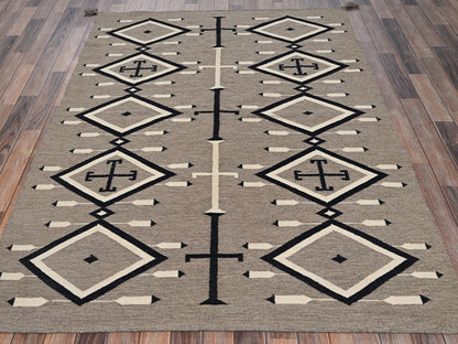 Brown 5'2" x 7'0" Flat Weave Hand woven Wool Rug - Sku: O02286