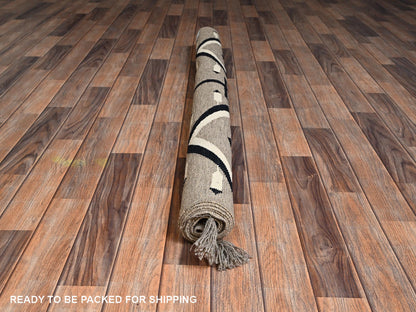 Brown 5'2" x 7'0" Flat Weave Hand woven Wool Rug - Sku: O02286