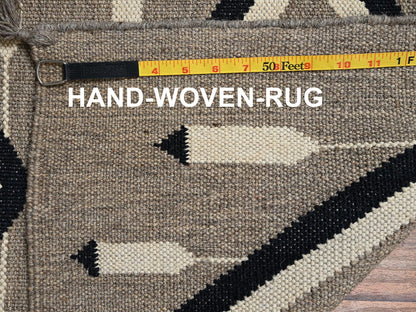 Brown 5'2" x 7'0" Flat Weave Hand woven Wool Rug - Sku: O02286