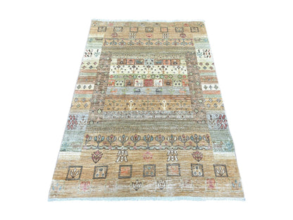 Brown 4'0" x 5'7" Tribal & Geometric Hand knotted Wool Rug - Sku: O022870