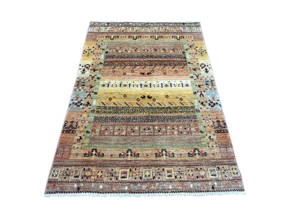 Brown 4'0" x 5'10" Tribal & Geometric Hand knotted Wool Rug - Sku: O022871