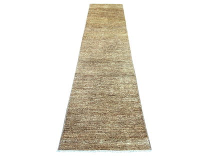 Brown 2'7" x 11'2" Modern and Contemporary Hand knotted Wool Rug - Sku: O022875