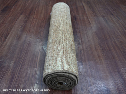 Brown 2'7" x 11'2" Modern and Contemporary Hand knotted Wool Rug - Sku: O022875