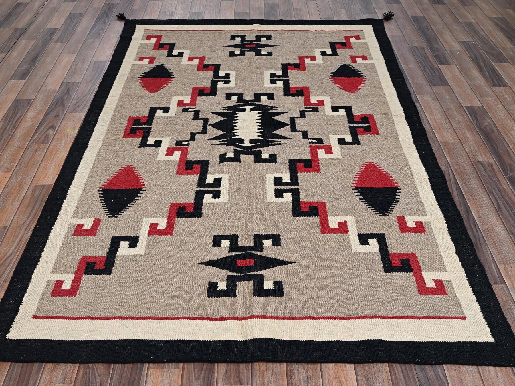 Brown 5'1" x 7'2" Flat Weave Hand woven Wool Rug - Sku: O02287