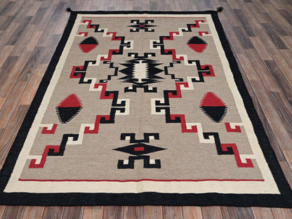 Brown 5'1" x 7'2" Flat Weave Hand woven Wool Rug - Sku: O02287