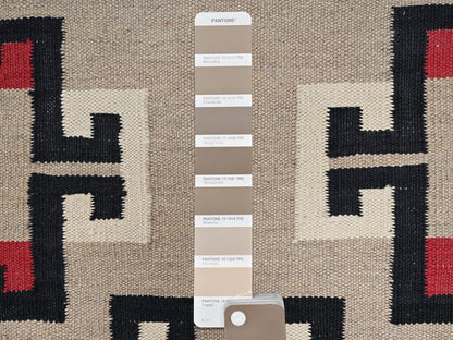 Brown 5'1" x 7'2" Flat Weave Hand woven Wool Rug - Sku: O02287