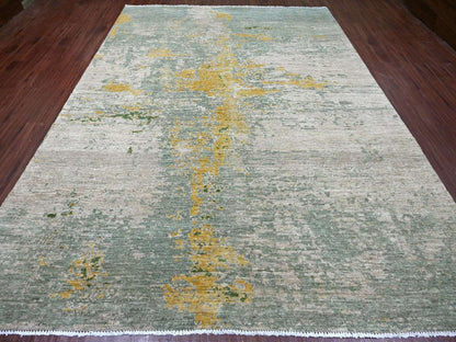 Green 8'9" x 12'0" Modern and Contemporary Hand knotted Wool Rug - Sku: O022886