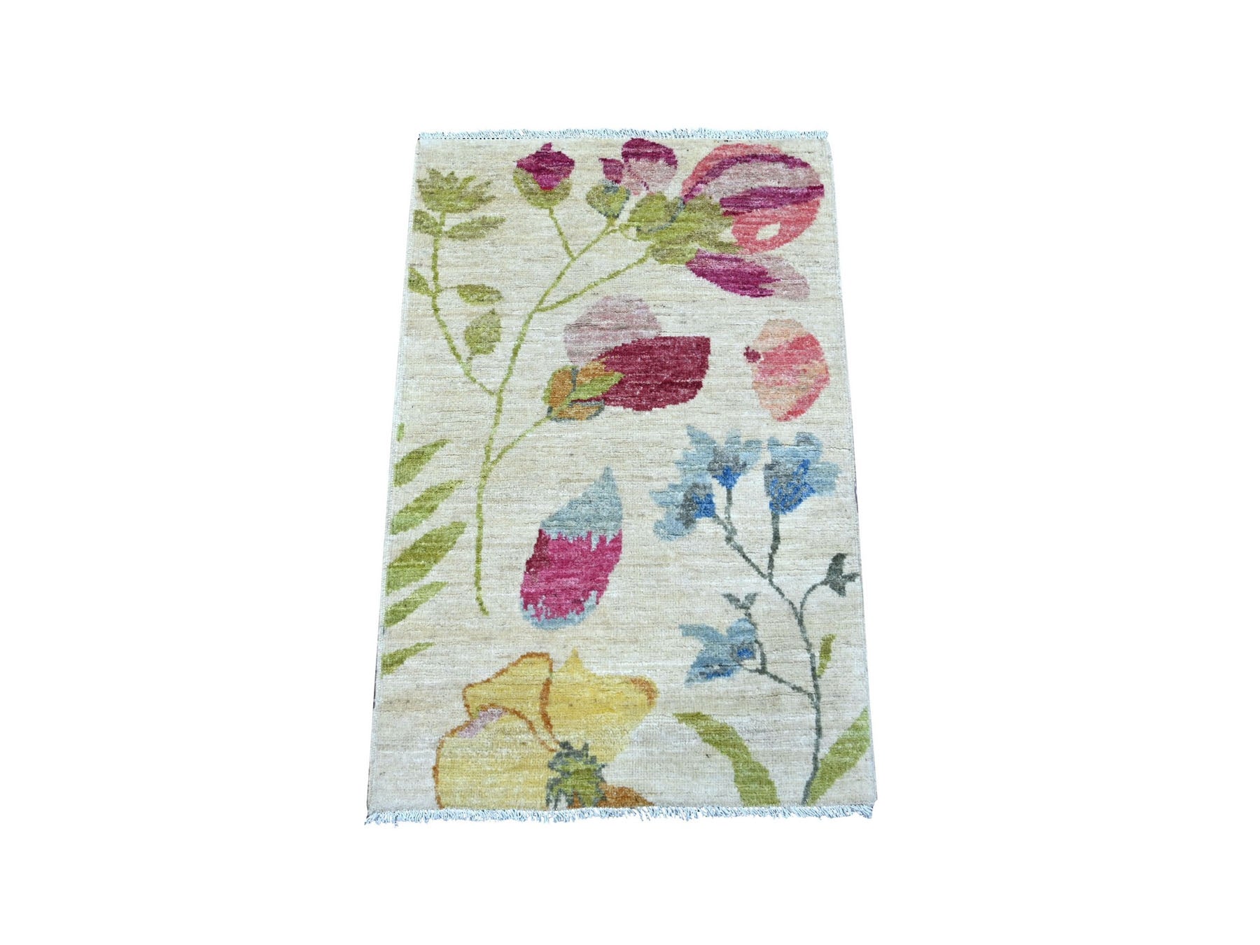 Peshawar Modern / Contemporary hand-knotted wool rug in Ivory, 2' x 3'2" — SKU O022892