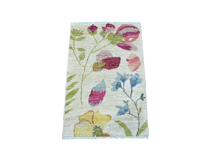 Peshawar Modern / Contemporary hand-knotted wool rug in Ivory, 2' x 3'2" — SKU O022892