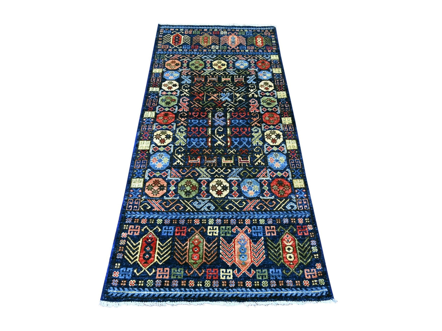Blue 2'10" x 6'0" Tribal & Geometric Hand knotted Wool Rug - Sku: O022893