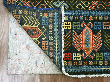Blue 2'10" x 6'0" Tribal & Geometric Hand knotted Wool Rug - Sku: O022893