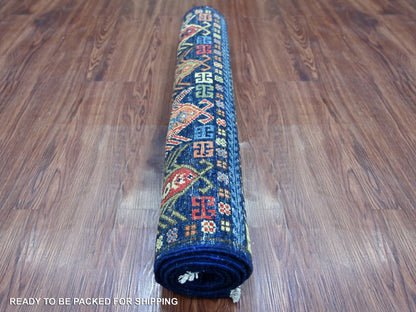 Blue 2'10" x 6'0" Tribal & Geometric Hand knotted Wool Rug - Sku: O022893