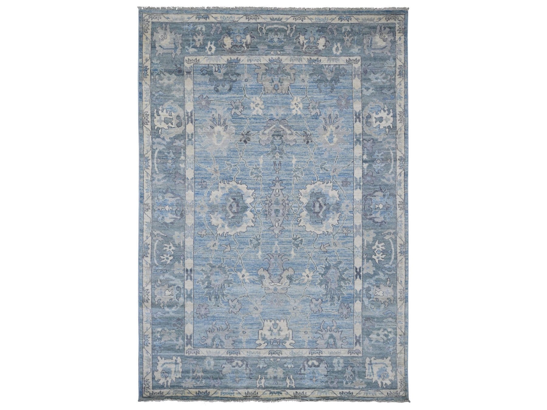 Blue 6'0" x 9'0" Oushak And Peshawar Hand knotted Wool Rug - Sku: O022896