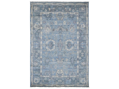 Blue 6'0" x 9'0" Oushak And Peshawar Hand knotted Wool Rug - Sku: O022896