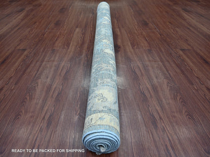 Blue 6'0" x 9'0" Oushak And Peshawar Hand knotted Wool Rug - Sku: O022896