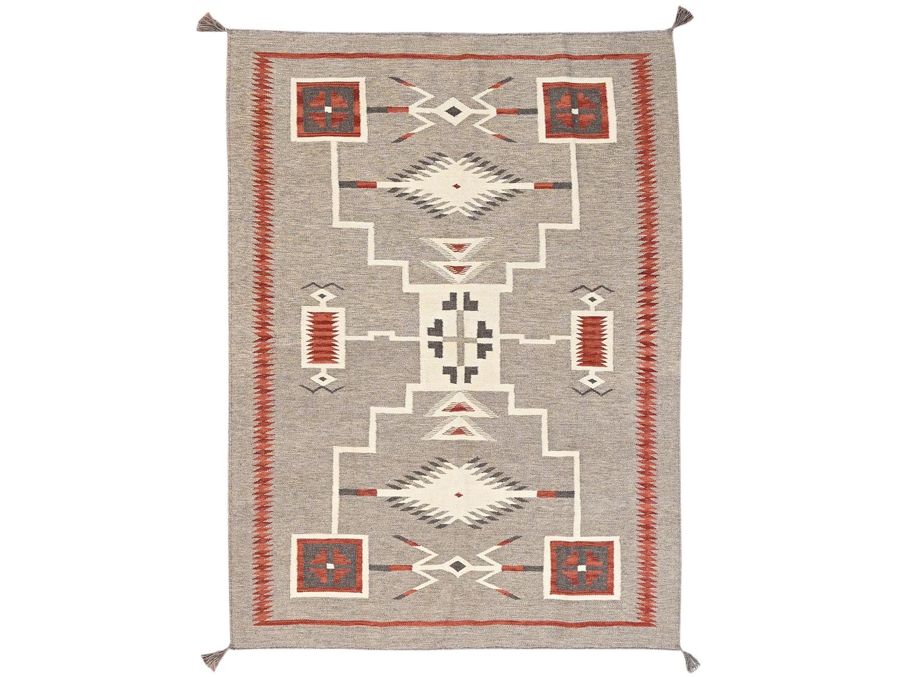 Brown 5'1" x 6'11" Flat Weave Hand woven Wool Rug - Sku: O02289
