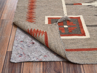 Brown 5'1" x 6'11" Flat Weave Hand woven Wool Rug - Sku: O02289