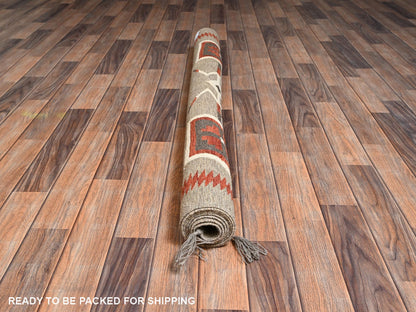 Brown 5'1" x 6'11" Flat Weave Hand woven Wool Rug - Sku: O02289