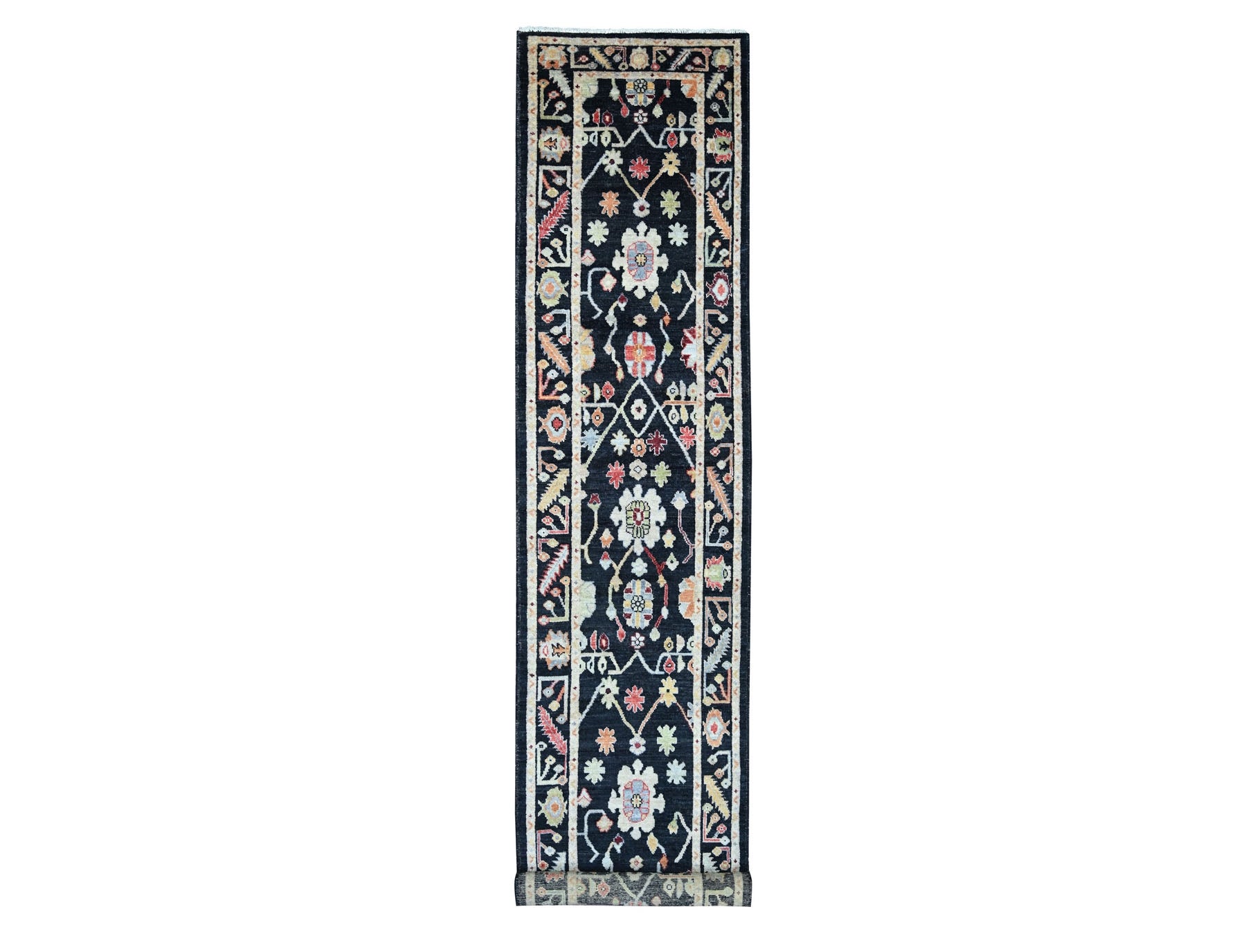 Black 2'10" x 15'9" Oushak And Peshawar Hand knotted Wool Rug - Sku: O022904