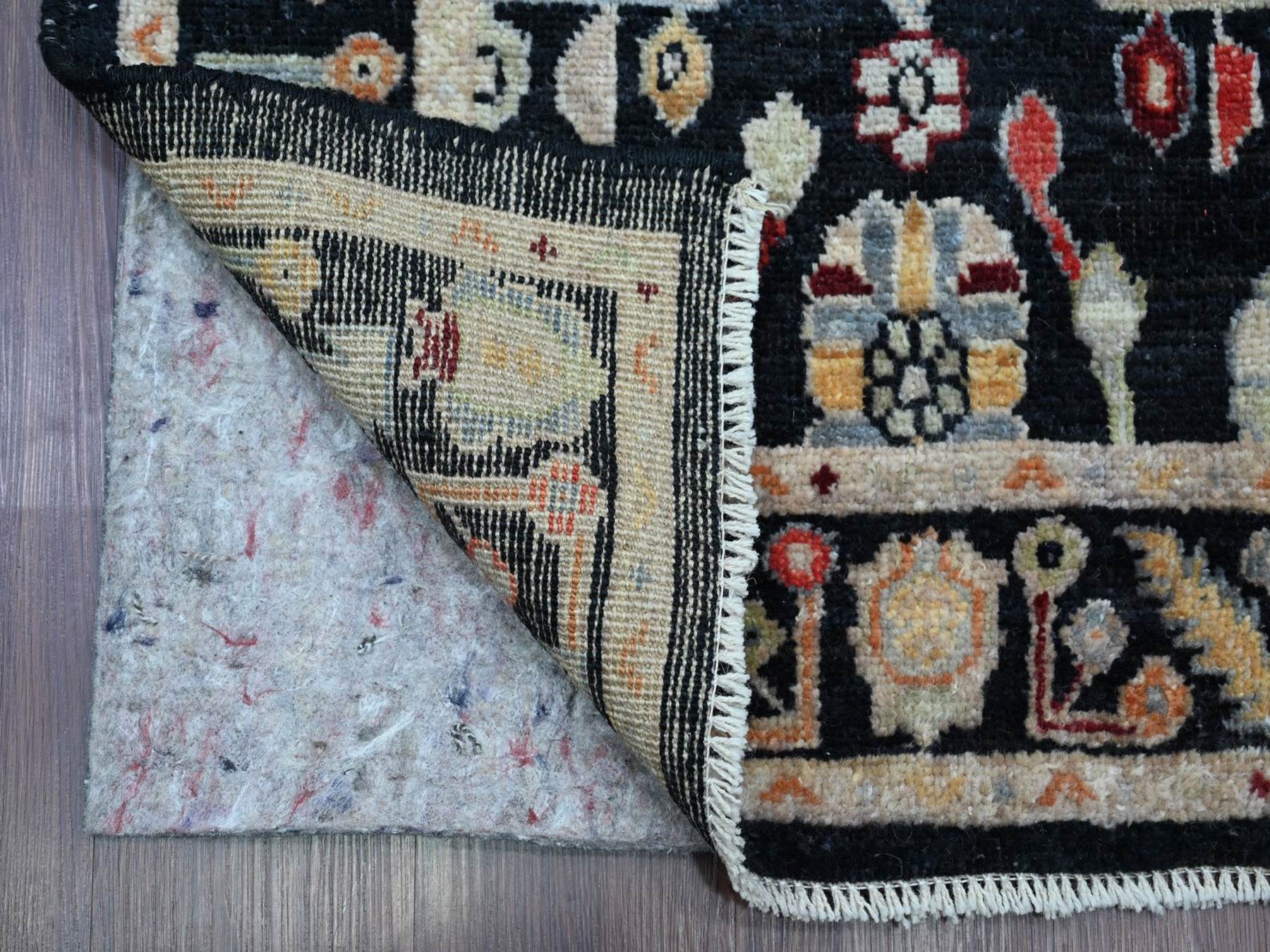 Black 2'10" x 15'9" Oushak And Peshawar Hand knotted Wool Rug - Sku: O022904