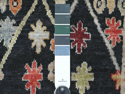 Black 2'10" x 15'9" Oushak And Peshawar Hand knotted Wool Rug - Sku: O022904