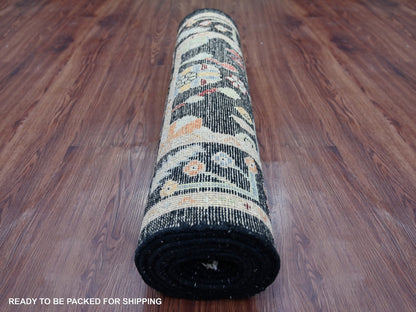 Black 2'10" x 15'9" Oushak And Peshawar Hand knotted Wool Rug - Sku: O022904